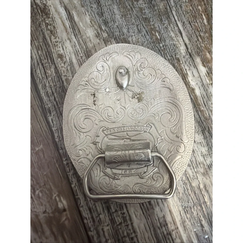 Flying Eagle Hand Tooled Pewter Floral Paisley Western Vintage Belt Buckle